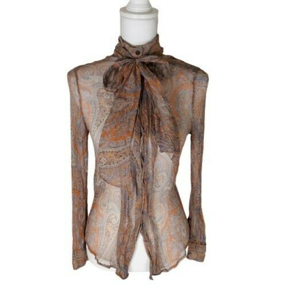 MNG Suit 4 Sheer Top Paisley Brown Long Sleeve